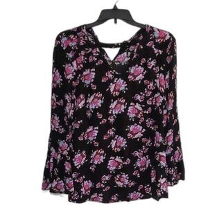 A Lane Bryant Women's Top Gauzy Flared Sleeve Boho Tunic Floral Size 16